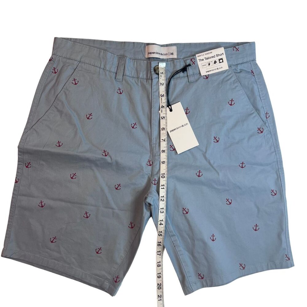 Paperdenim & Cloth Shorts Mens 36 Blue Anchors Casual Preppy Golf Resort Chinos - Picture 4 of 14